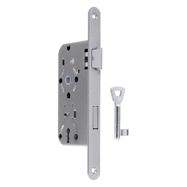 Einsteckschloss Klasse 1  für Zimmertüren BB (Buntbart) Dornmaß 55 mm Stulp 20 mm, silber, Flüsterfalle Links