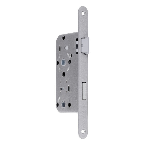 Einsteckschloss Klasse 1  für Zimmertüren WC/Bad Dornmaß 55 mm Stulp 20 mm, silber, Flüsterfalle Links