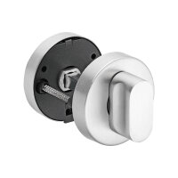 Einsteckschloss Klasse 1  für Zimmertüren WC/Bad inkl. WC-Rosette Dornmaß 55 mm Stulp 20 mm, silber, Flüsterfalle Links|mit Schauscheibe