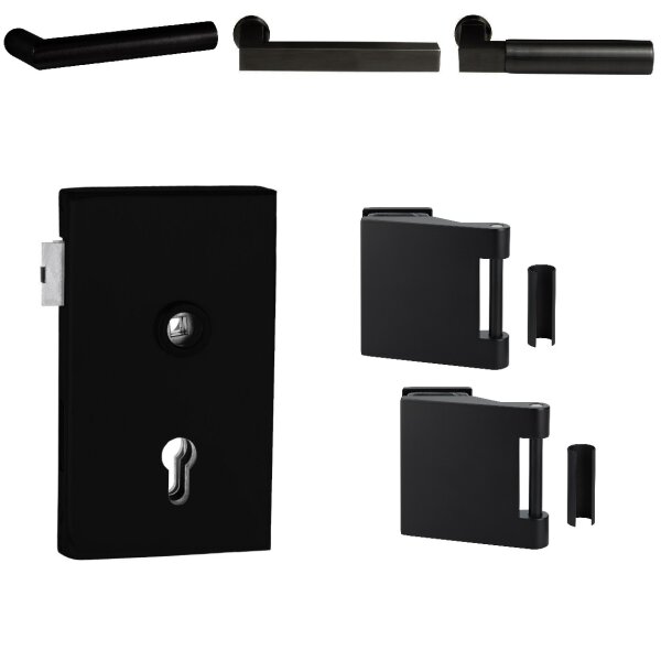 Glastürbeschlag Office E Vers. 2 PZ Schwarz matt mit Officebändern|Links|New Orleans