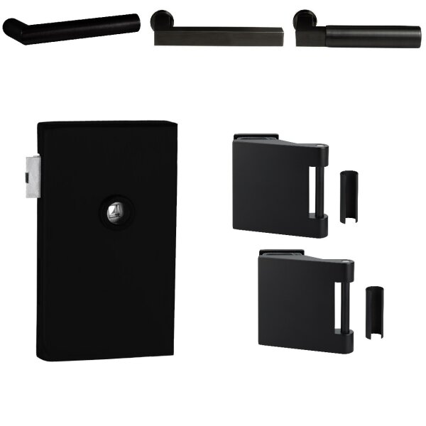Glastürbeschlag Office A Vers. 2 UV Schwarz matt mit Officebändern|Rechts|Square Min