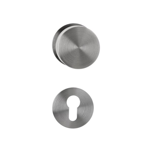 Drückergarnitur New Orleans | 3 mm Magnet-Flachrosette | festdrehbare Lagerung | V2A Edelstahl matt WE mit Flachknauf (DIN Links)
