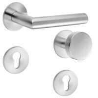 Drückergarnitur New Orleans | 3 mm Magnet-Flachrosette | festdrehbare Lagerung | V2A Edelstahl matt WE mit Flachknauf (DIN Links)