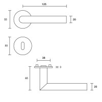 Drückergarnitur New Orleans | 3 mm Magnet-Flachrosette | festdrehbare Lagerung | V2A Edelstahl matt WE mit Flachknauf (DIN Links)