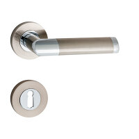 Hochwertige Bicolor Rosettengarnitur mit metallischer Unterkonstruktion und Schraubrosetten Coin PZ (Profilzylinder)