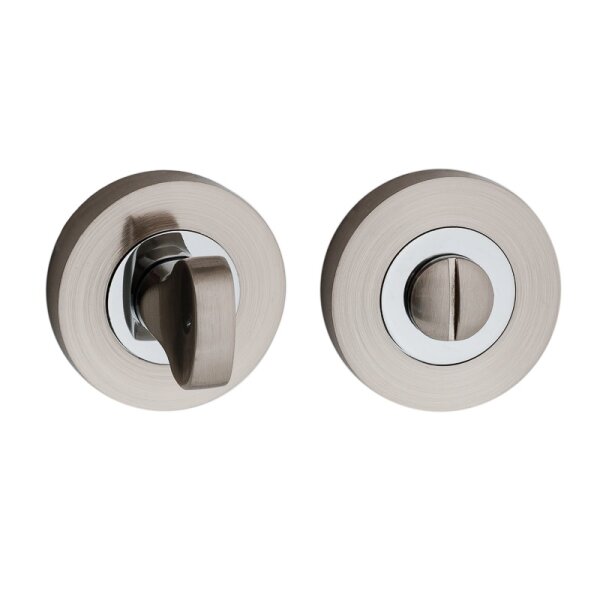 Hochwertige Bicolor Rosettengarnitur mit metallischer Unterkonstruktion und Schraubrosetten Ace WC / Bad