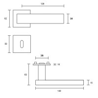 Hochwertige eckige Edelstahl Rosettengarnitur Square Tall Q WC / Bad