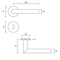 Dr&uuml;ckergarnitur New Orleans | 3 mm Magnet-Flachrosette | festdrehbare Lagerung | V2A Edelstahl matt