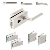 Glastürschloss Studio "Q" PZ (Profilzylinder) inkl. Bänder Edelstahl matt 3-tlg. Bänder - senkrechte Officebohrung Square Mid Edelstahl matt gebürstet (V2a Vollstahlbänder)