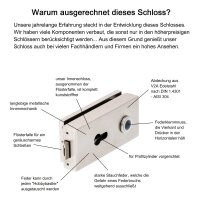 Glastürschloss Studio "Q" PZ (Profilzylinder) inkl. Bänder Edelstahl matt 3-tlg. Bänder - senkrechte Officebohrung Square Mid Edelstahl matt gebürstet (V2a Vollstahlbänder)