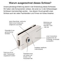 Glastürschloss Studio "Q" UV (unverschließbar) inkl. Bänder Edelstahl matt 2-tlg. Bänder - waagerechte Studiobohrung Square Tall Edelstahl matt gebürstet (V2a Vollstahlbänder)