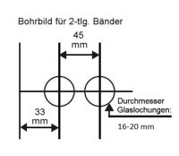 Glastürschloss Studio "Q" UV (unverschließbar) inkl. Bänder Edelstahl matt 3-tlg. Bänder - senkrechte Officebohrung New Orleans Edelstahl matt gebürstet (V2a Vollstahlbänder)