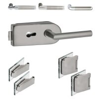 Glastürbeschlag-Set Studio "D3" PZ (Profilzylinder) Edelstahl matt inkl. Bänder Officebohrung Lightning Edelstahl matt gebürstet (V2a Vollstahlbänder)