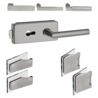 Glastürbeschlag-Set Studio "Q3" PZ (Profilzylinder) Edelstahl matt inkl. Bänder Officebohrung Square Min Edelstahl matt gebürstet (V2a Vollstahlbänder)