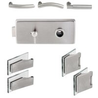 Glastürbeschlag-Set Studio "Q3" WC (Stickhebel) Edelstahl matt inkl. Bänder Studiobohrung Shine Edelstahl matt gebürstet (V2a Vollstahlbänder)