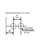 Glastürschloss Studio "D" UV (unverschließbar) inkl. Bänder Edelstahl poliert 3-tlg. Bänder - senkrechte Officebohrung New Orleans EP