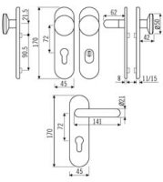Goli KS Kurzschildgarnitur 72mm ES1 Edelstahl matt mit Zylinderabdeckung Objekta 1