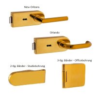 Glastürschloss Studio "D" BB (Buntbart) inkl. Bänder Messing poliert PVD 2-tlg. Bänder - waagerechte Studiobohrung New Orleans Ms.