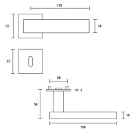 Drückergarnitur Square Tall Q | 3 mm Magnet-Flachrosette | festdrehbare Lagerung | V2A Edelstahl matt