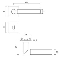 Dr&uuml;ckergarnitur Bauhaus Q | 3 mm Magnet-Flachrosette | festdrehbare Lagerung | V2A Edelstahl matt