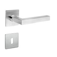 Drückergarnitur Square Min Q | 3 mm Magnet-Flachrosette | festdrehbare Lagerung | V2A Edelstahl matt WE mit Flachknauf (DIN Links)