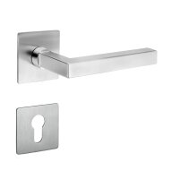 Drückergarnitur Square Min Q | 3 mm Magnet-Flachrosette | festdrehbare Lagerung | V2A Edelstahl matt WE mit Flachknauf (DIN Links)