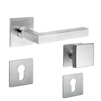 Drückergarnitur Square Min Q | 3 mm Magnet-Flachrosette | festdrehbare Lagerung | V2A Edelstahl matt WE mit Flachknauf (DIN Links)