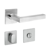 Drückergarnitur Square Min Q | 3 mm Magnet-Flachrosette | festdrehbare Lagerung | V2A Edelstahl matt WE mit Flachknauf (DIN Rechts)