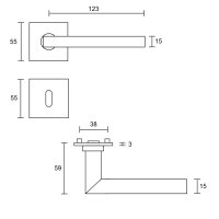 Drückergarnitur Square Min Q | 3 mm Magnet-Flachrosette | festdrehbare Lagerung | V2A Edelstahl matt WE mit Flachknauf (DIN Rechts)